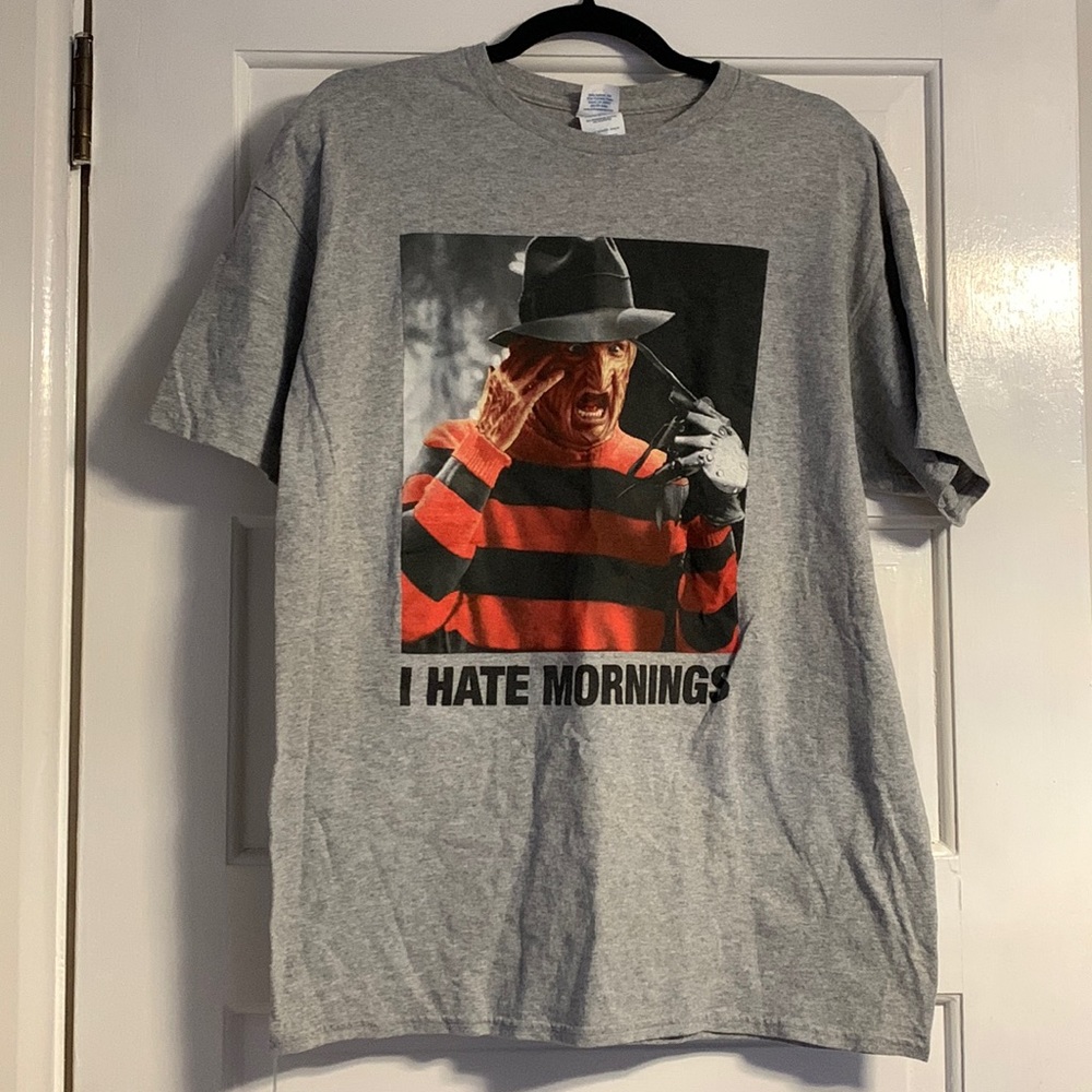 Large Freddy Kruger I hate mornings Halloween T-shirt tee